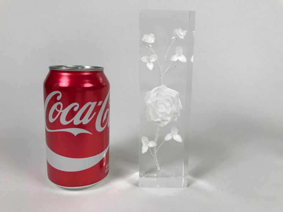 Vintage Lucite Reverse Carved Sculpture With Roses Signed M. Cox [Photo 2]