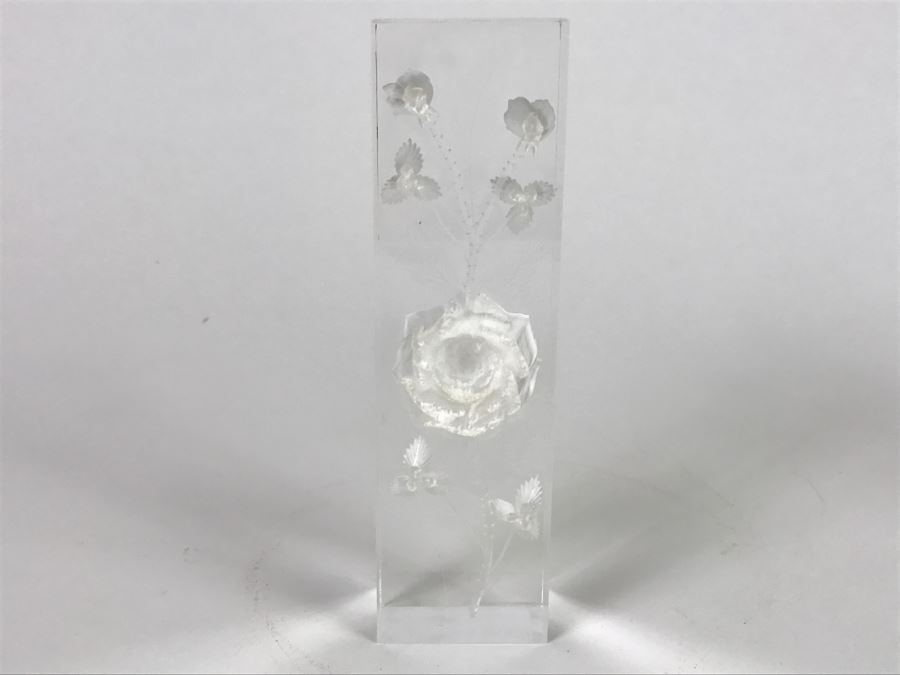 Vintage Lucite Reverse Carved Sculpture With Roses Signed M. Cox [Photo 9]