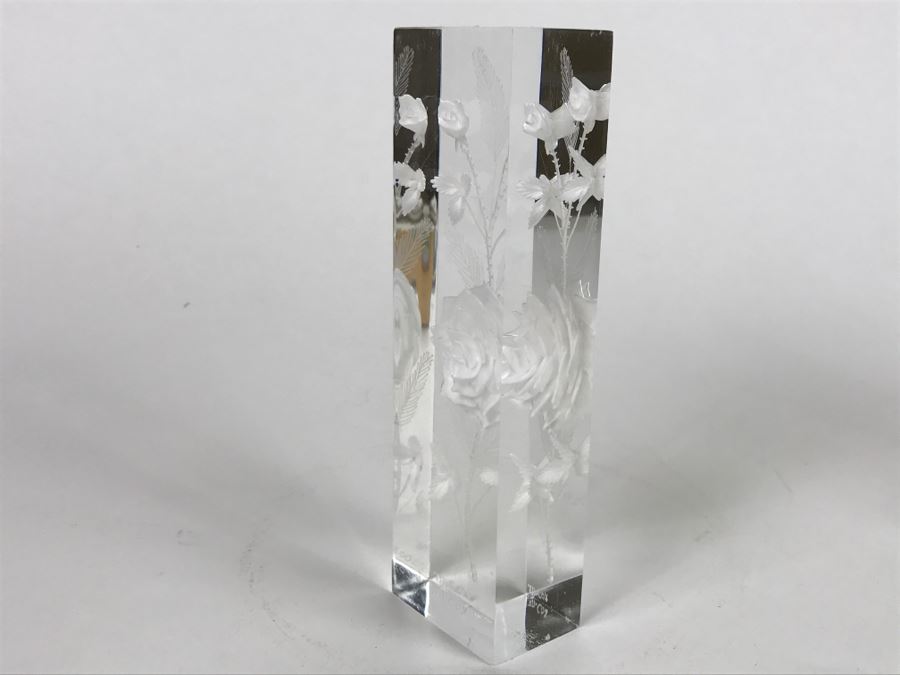 Vintage Lucite Reverse Carved Sculpture With Roses Signed M. Cox [Photo 7]
