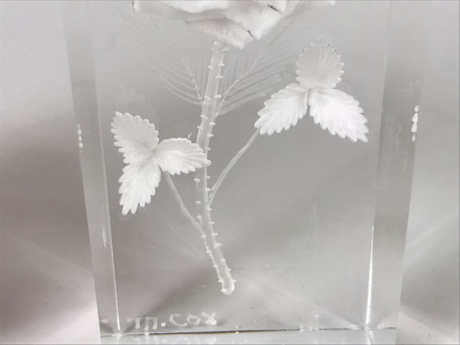 Vintage Lucite Reverse Carved Sculpture With Roses Signed M. Cox [Photo 5]