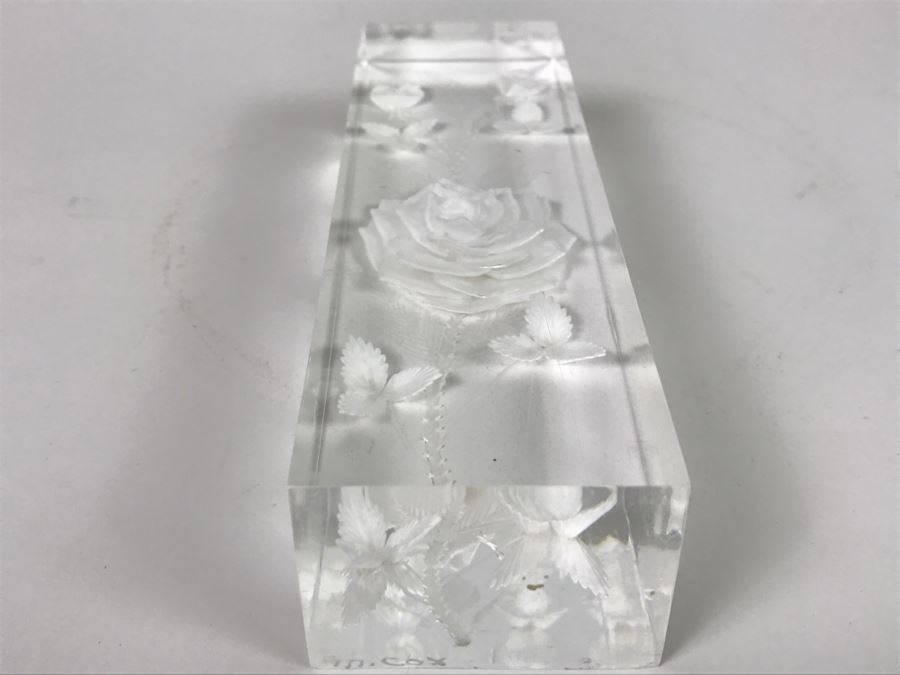 Vintage Lucite Reverse Carved Sculpture With Roses Signed M. Cox [Photo 11]