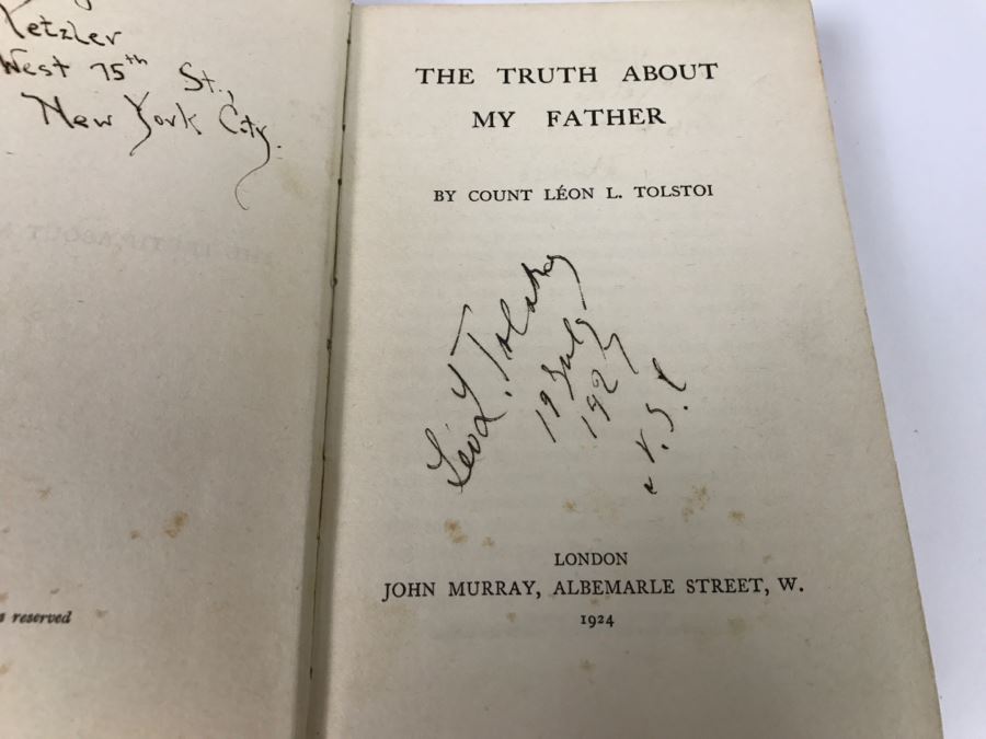 First Edition 1924 Signed Copy Of 'The Truth About My Father' By Count Leon L. Tolstoi [Photo 7]