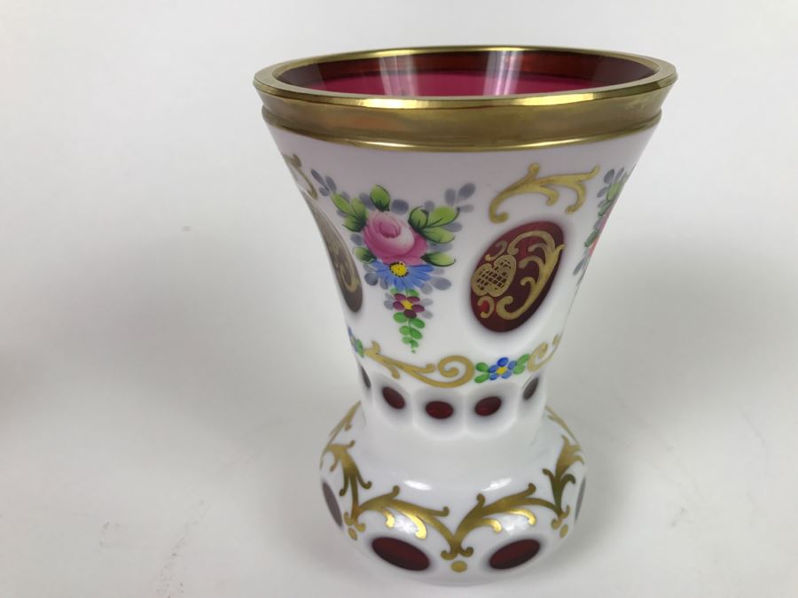 Bohemian Ruby Glass Vase With Gold Paint [Photo 2]