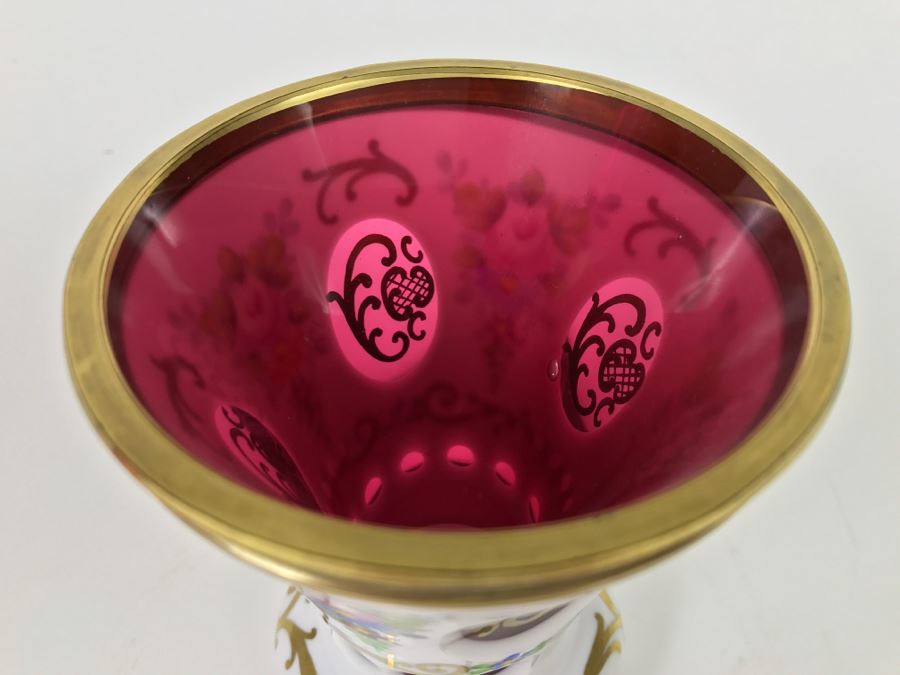 Bohemian Ruby Glass Vase With Gold Paint [Photo 3]