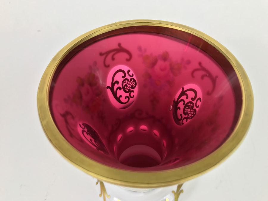 Bohemian Ruby Glass Vase With Gold Paint [Photo 4]