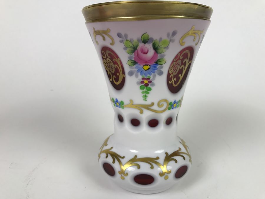 Bohemian Ruby Glass Vase With Gold Paint [Photo 10]