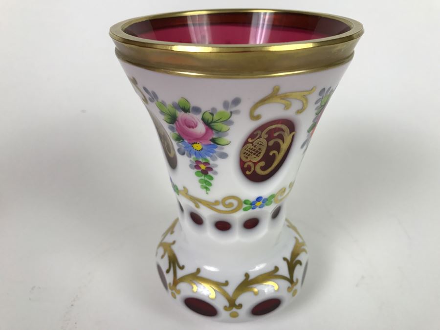 Bohemian Ruby Glass Vase With Gold Paint [Photo 5]