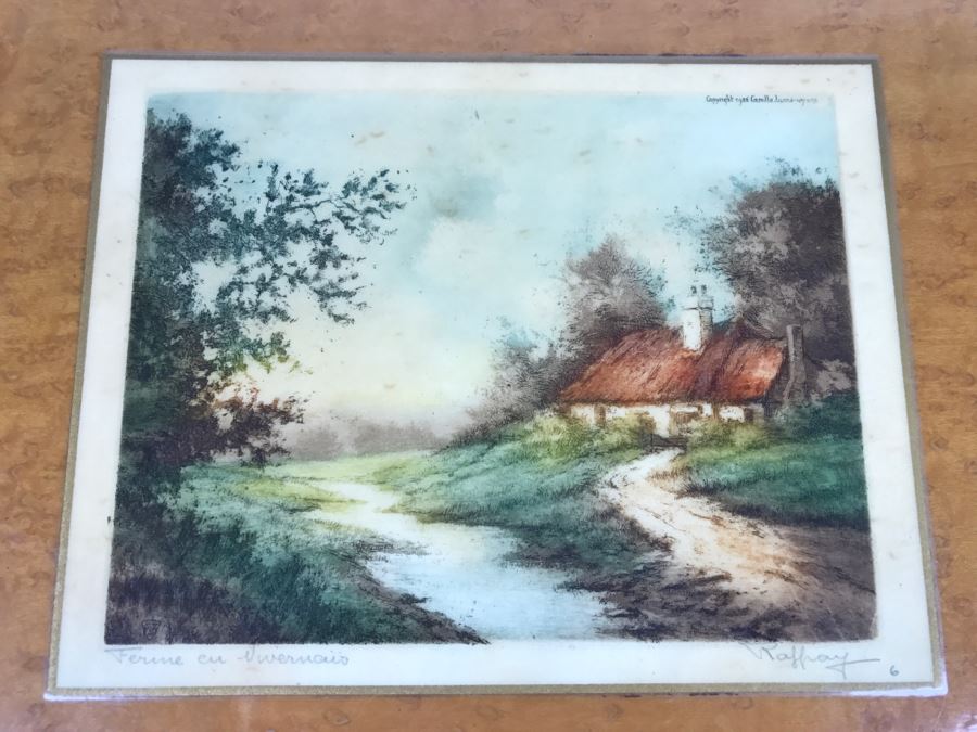 Original 1936 French Farmhouse Etching By Andre Raffray Laminated On Board [Photo 2]