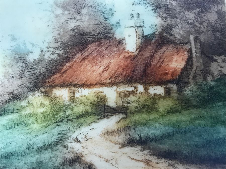 Original 1936 French Farmhouse Etching By Andre Raffray Laminated On Board [Photo 8]