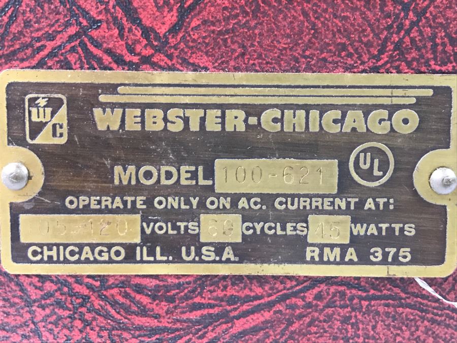 WORKING Vintage Webster Chicago Portable Tube Record Player Model 100-621 [Photo 12]
