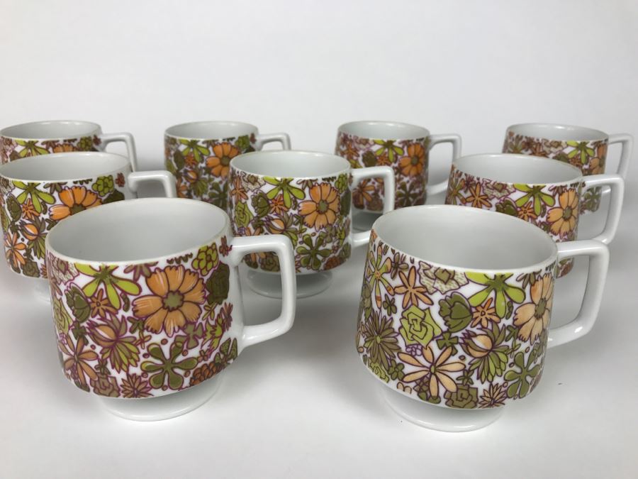 Set Of 9 Vintage 1966 Mid Century Footed Coffee Cups H.H. Holt Howard [Photo 3]