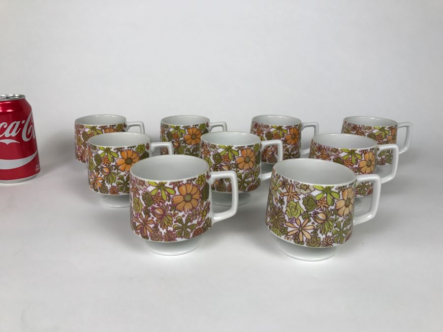Set Of 9 Vintage 1966 Mid Century Footed Coffee Cups H.H. Holt Howard [Photo 2]