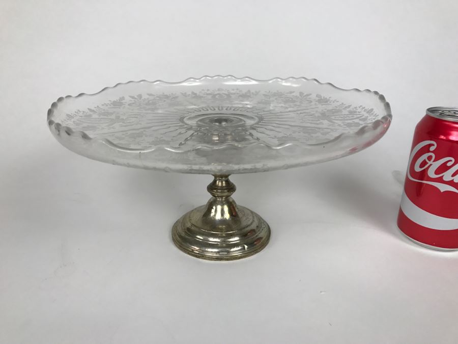 Frank M Whiting Sterling and Etched Glass Cake Stand