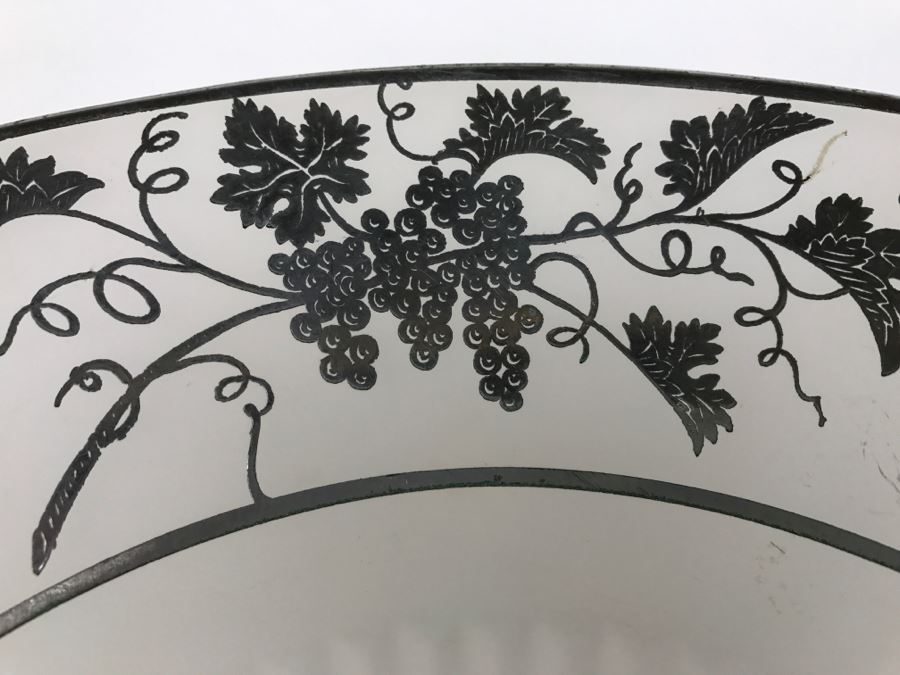 Vintage Frosted Footed Bowl And Plate With Center Handle With Silver Grape Patterns [Photo 9]