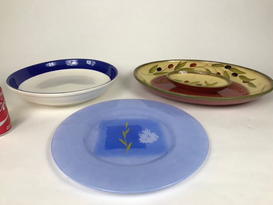 Large Blue Dibbern Plate Germany And Various Serving Bowls