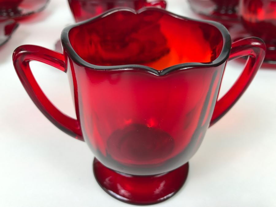 Large Collection Of Ruby Red Cups And Saucers, Serving Trays, Creamer And Sugar Sets And Plates [Photo 12]