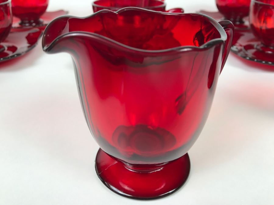 Large Collection Of Ruby Red Cups And Saucers, Serving Trays, Creamer And Sugar Sets And Plates [Photo 10]