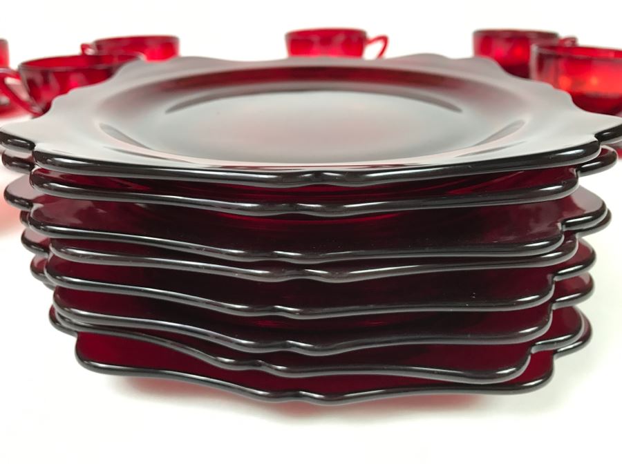 Large Collection Of Ruby Red Cups And Saucers, Serving Trays, Creamer And Sugar Sets And Plates [Photo 19]