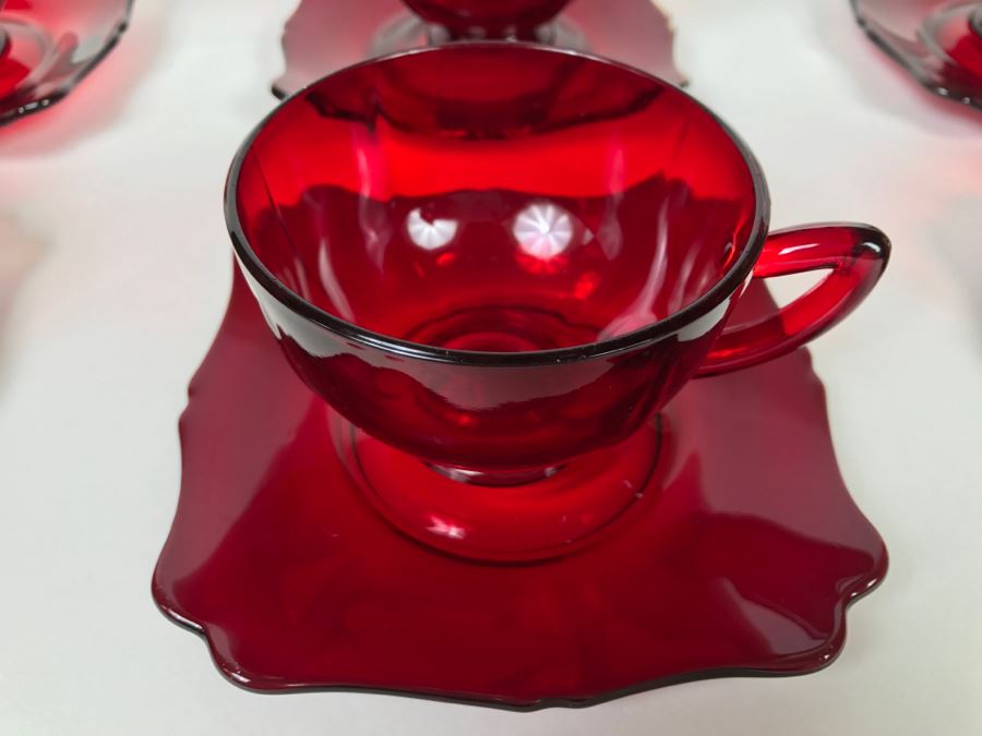 Large Collection Of Ruby Red Cups And Saucers, Serving Trays, Creamer And Sugar Sets And Plates [Photo 15]