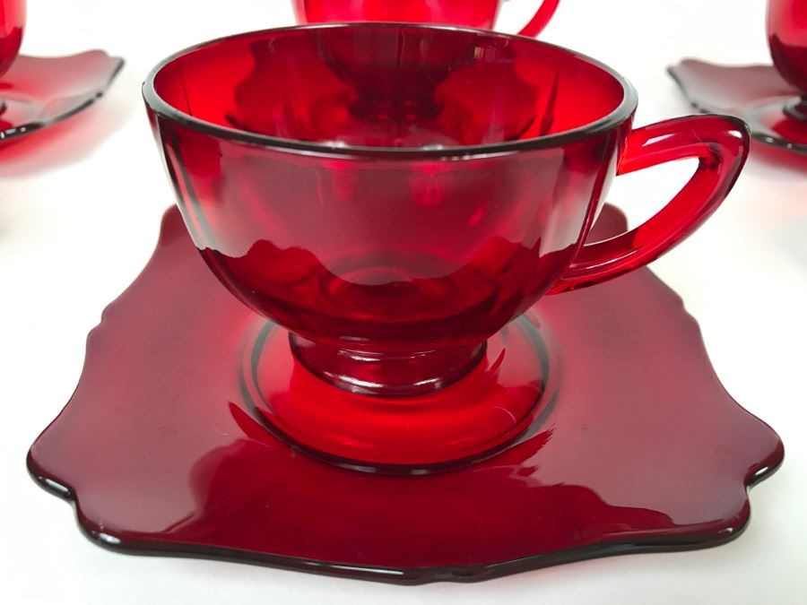 Large Collection Of Ruby Red Cups And Saucers, Serving Trays, Creamer And Sugar Sets And Plates [Photo 14]