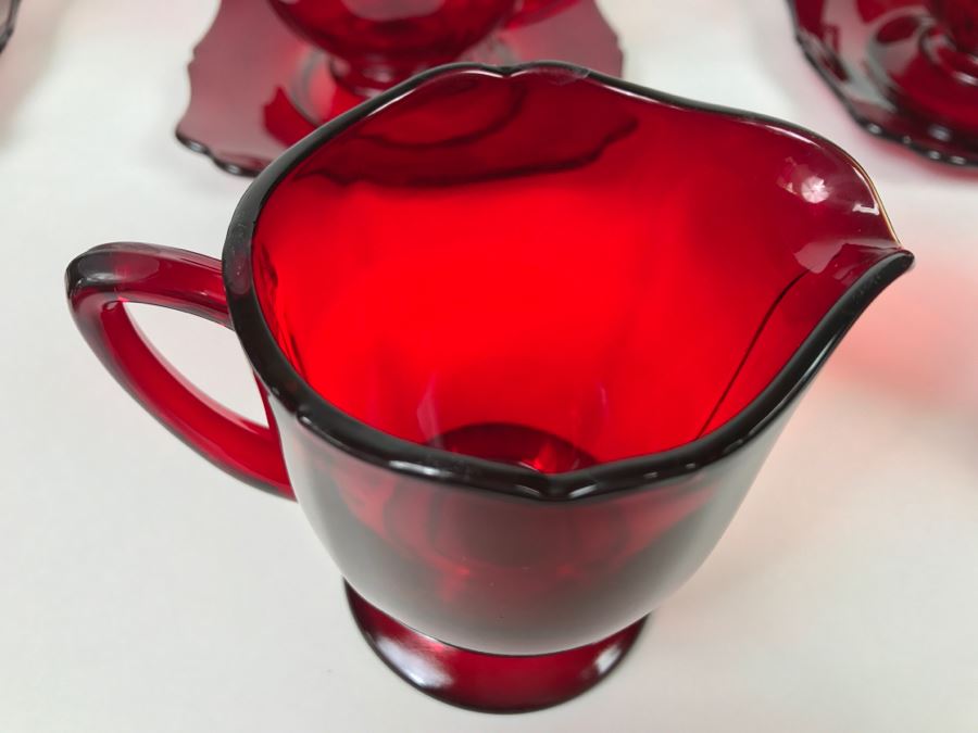 Large Collection Of Ruby Red Cups And Saucers, Serving Trays, Creamer And Sugar Sets And Plates [Photo 9]