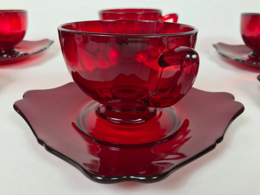Large Collection Of Ruby Red Cups And Saucers, Serving Trays, Creamer And Sugar Sets And Plates [Photo 16]