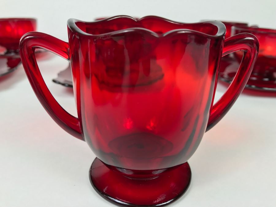 Large Collection Of Ruby Red Cups And Saucers, Serving Trays, Creamer And Sugar Sets And Plates [Photo 11]