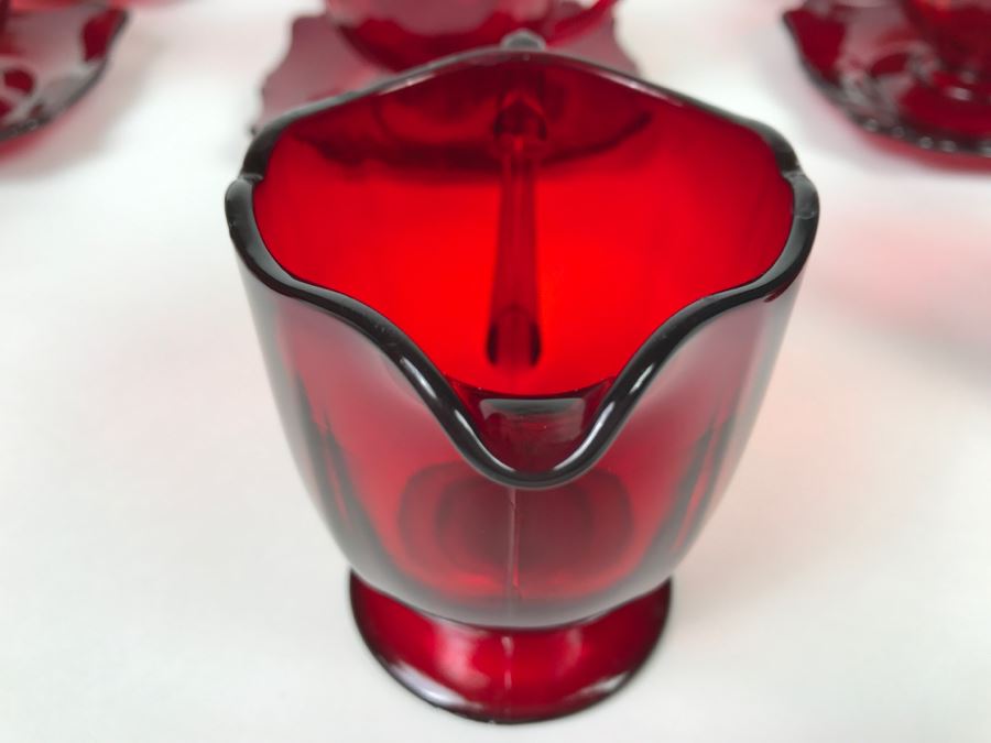 Large Collection Of Ruby Red Cups And Saucers, Serving Trays, Creamer And Sugar Sets And Plates [Photo 8]