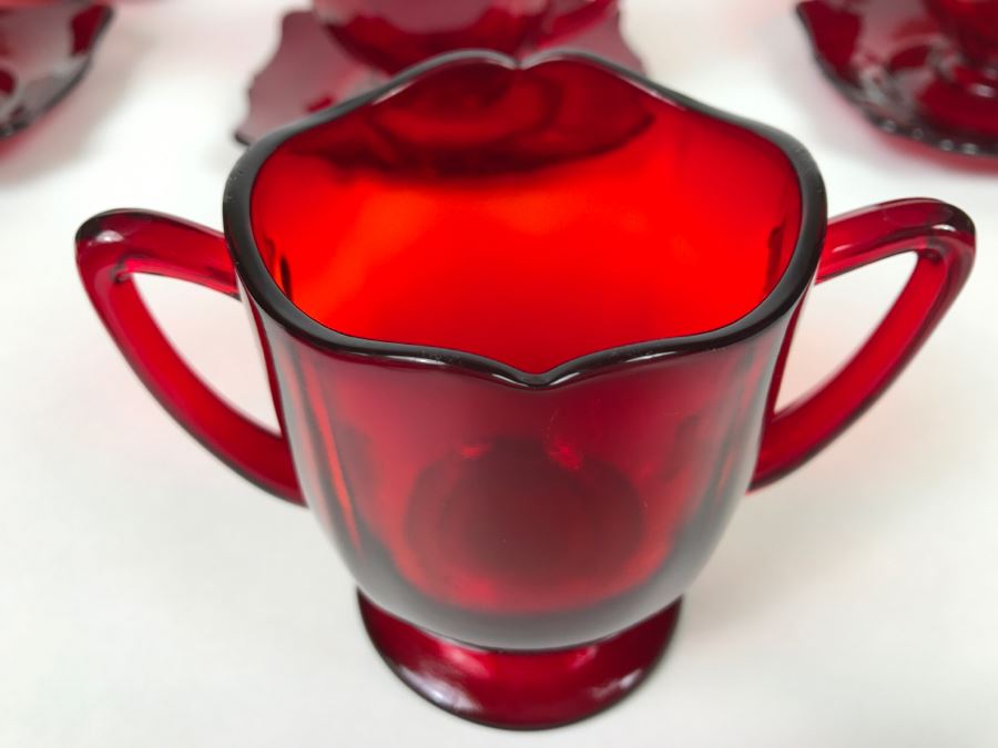 Large Collection Of Ruby Red Cups And Saucers, Serving Trays, Creamer And Sugar Sets And Plates [Photo 13]