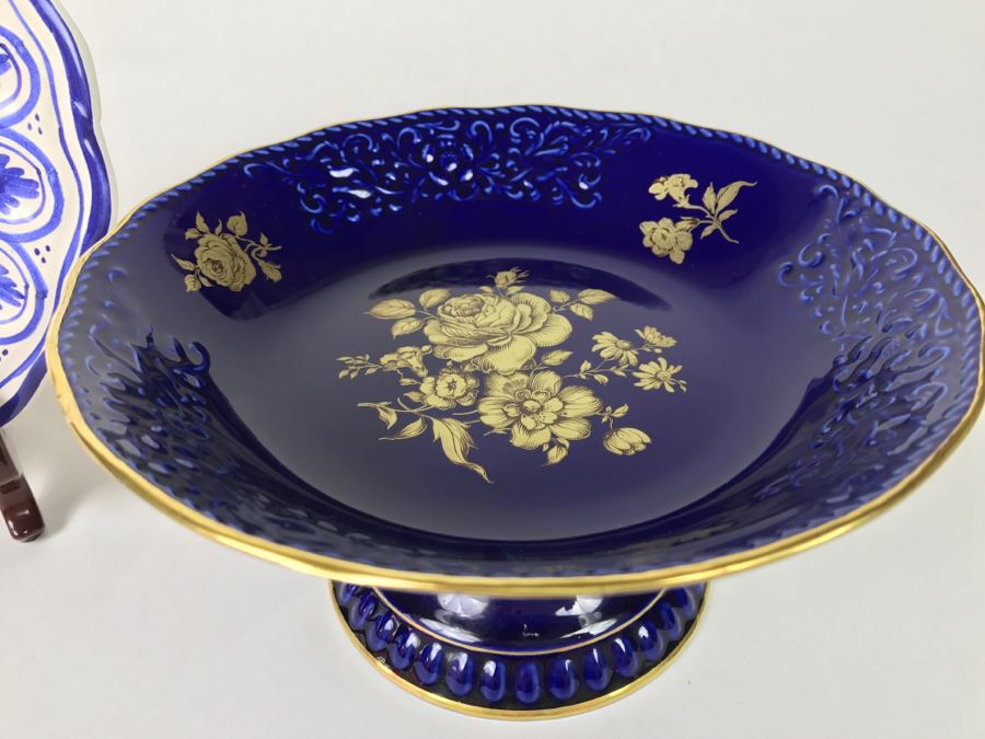 Bareuther Waldsassen German Footed Bowl, Royal Copenhagen Oval Bowl And Sevilla Fluted Hand Painted Plate [Photo 5]
