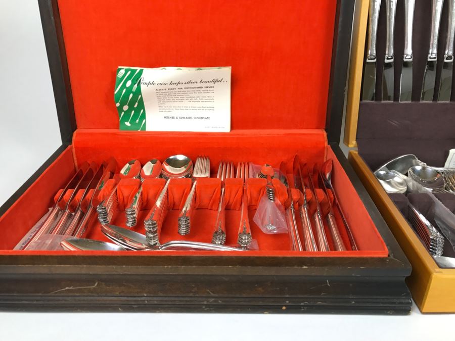 Large Set Of Holmes & Edwards Silverplate Flatware Sets In Wooden Silverware Storage Boxes [Photo 17]