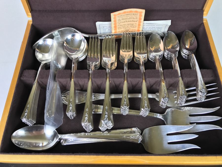 Large Set Of Holmes & Edwards Silverplate Flatware Sets In Wooden ...