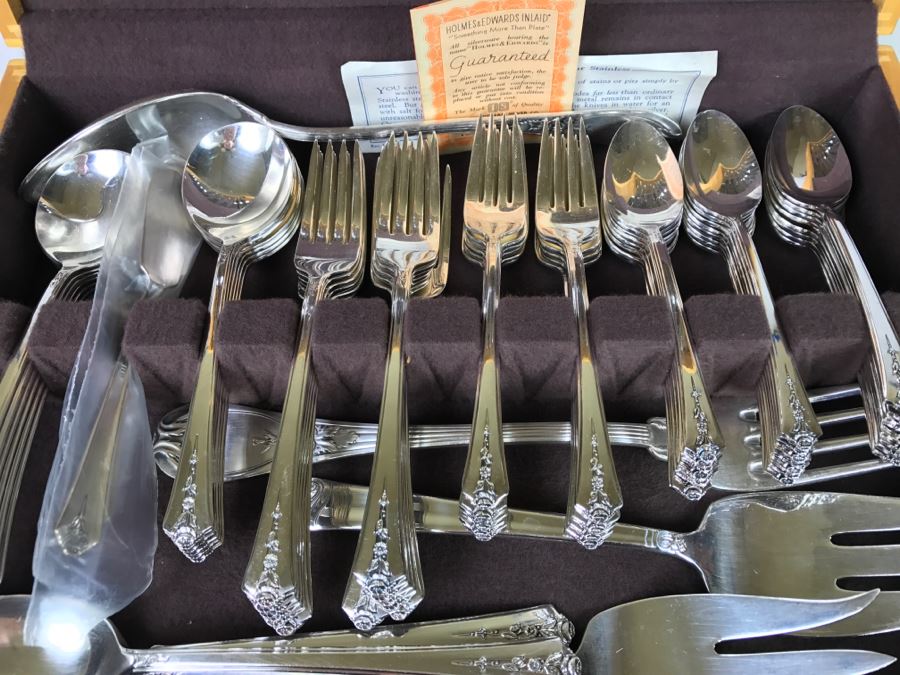 Large Set Of Holmes & Edwards Silverplate Flatware Sets In Wooden Silverware Storage Boxes [Photo 8]