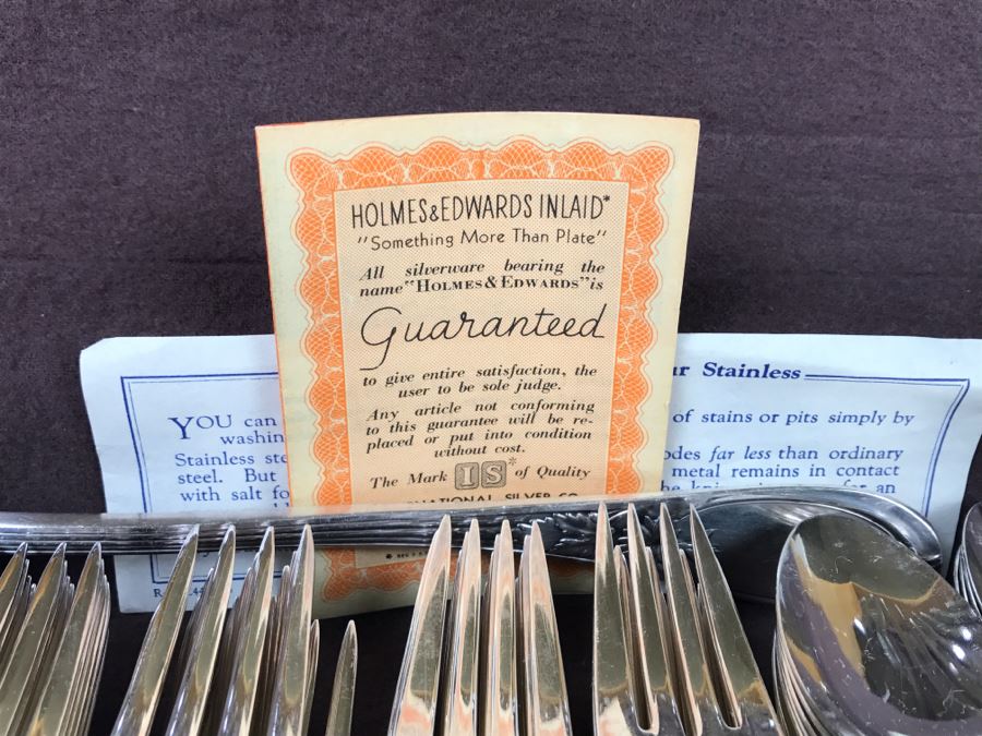 Large Set Of Holmes & Edwards Silverplate Flatware Sets In Wooden Silverware Storage Boxes [Photo 4]