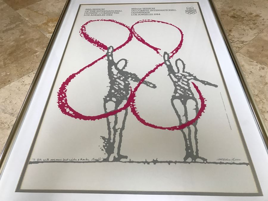 Hand Signed Arnold Schwartzman Poster From 1984 Olympics Personalized To Client In Frame [Photo 11]