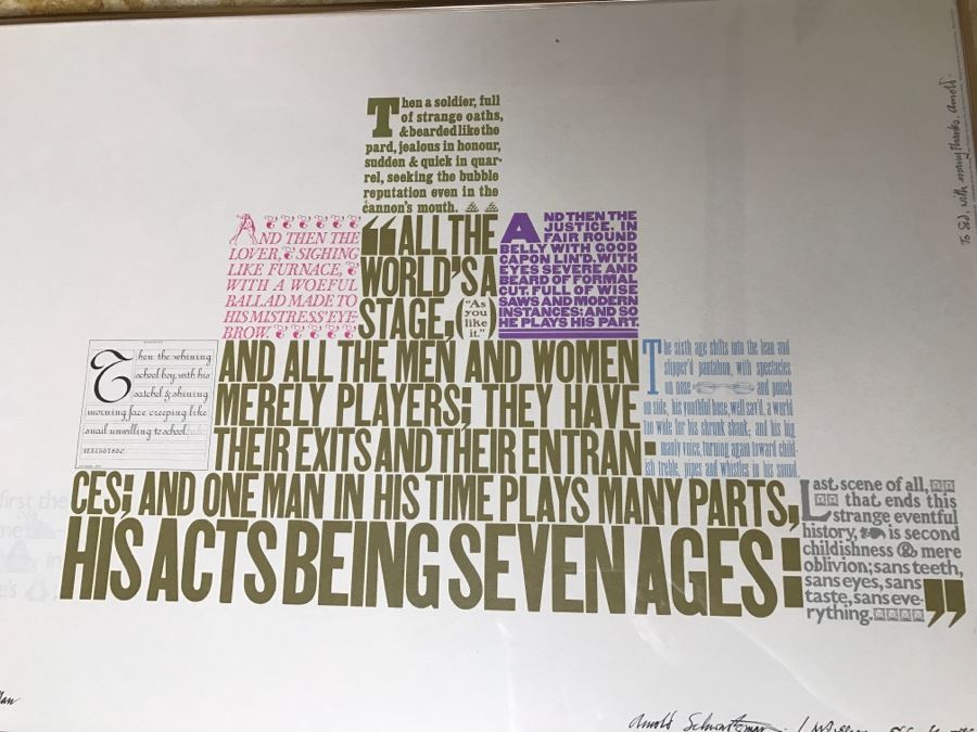 Hand Signed Arnold Schwartzman Poster Titled 'Seven Ages Of Man' Personalized To Client In Frame [Photo 3]
