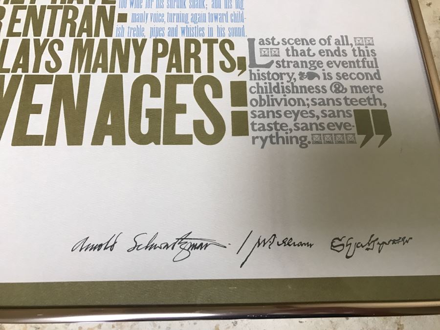 Hand Signed Arnold Schwartzman Poster Titled 'Seven Ages Of Man' Personalized To Client In Frame [Photo 4]