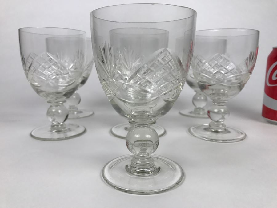 Set Of 7 Cut Crystal Water Goblets