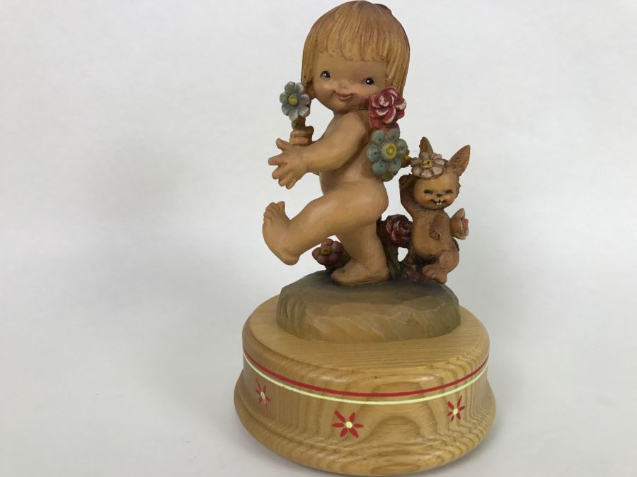 Vintage Genuine Wood Carving By ANRI Italy Music Box The Happy Wanderer Reuge Working [Photo 4]
