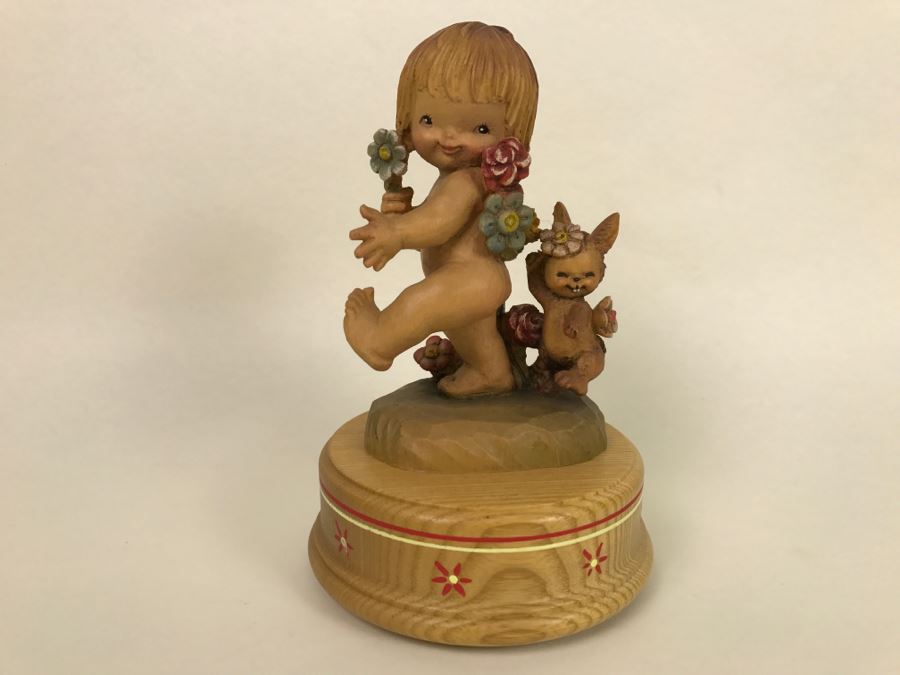 Vintage Genuine Wood Carving By ANRI Italy Music Box The Happy Wanderer Reuge Working [Photo 5]