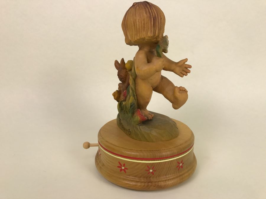 Vintage Genuine Wood Carving By ANRI Italy Music Box The Happy Wanderer Reuge Working [Photo 9]