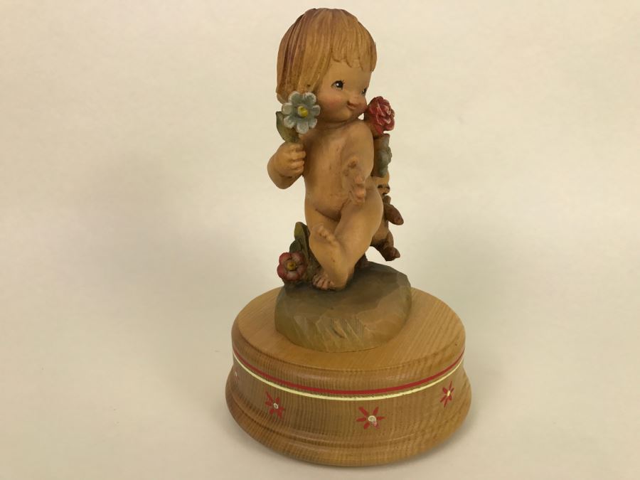 Vintage Genuine Wood Carving By ANRI Italy Music Box The Happy Wanderer Reuge Working [Photo 10]