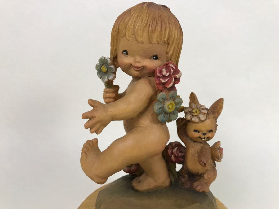 Vintage Genuine Wood Carving By ANRI Italy Music Box The Happy Wanderer Reuge Working [Photo 2]