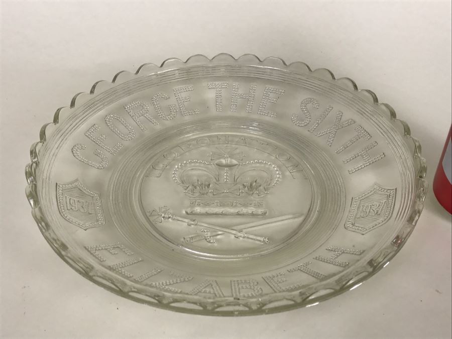 Vintage 1937 George The Sixth Elizabeth Glass Coronation Plate [Photo 1]
