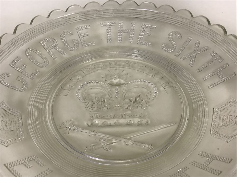 Vintage 1937 George The Sixth Elizabeth Glass Coronation Plate [Photo 3]