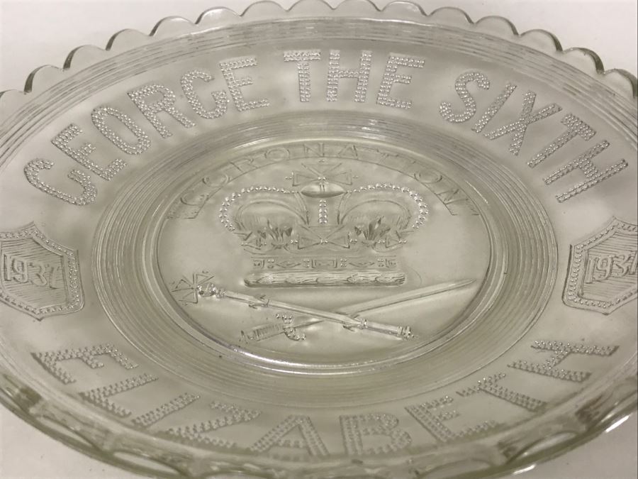 Vintage 1937 George The Sixth Elizabeth Glass Coronation Plate [Photo 2]