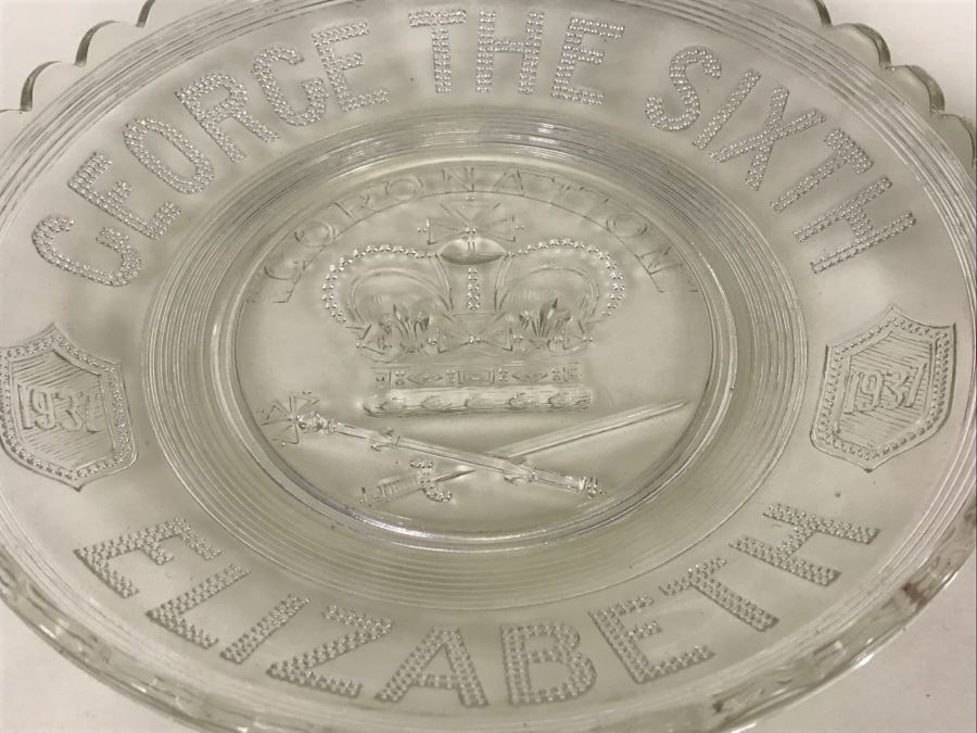 Vintage 1937 George The Sixth Elizabeth Glass Coronation Plate [Photo 4]