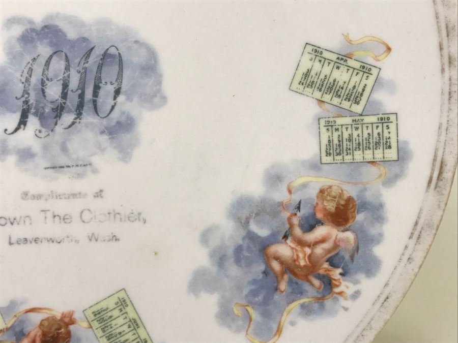 Vintage 1910 Advertising Calendar Plate With Cherubs Brown The Clothier Leavenworth, Wash Pope Gosser China [Photo 7]