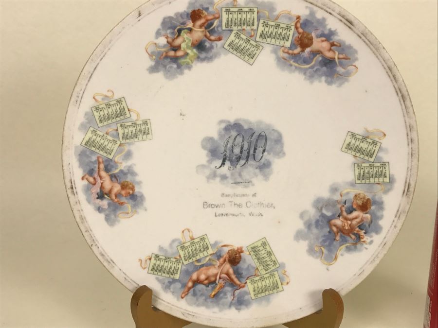 Vintage 1910 Advertising Calendar Plate With Cherubs Brown The Clothier Leavenworth, Wash Pope Gosser China [Photo 4]