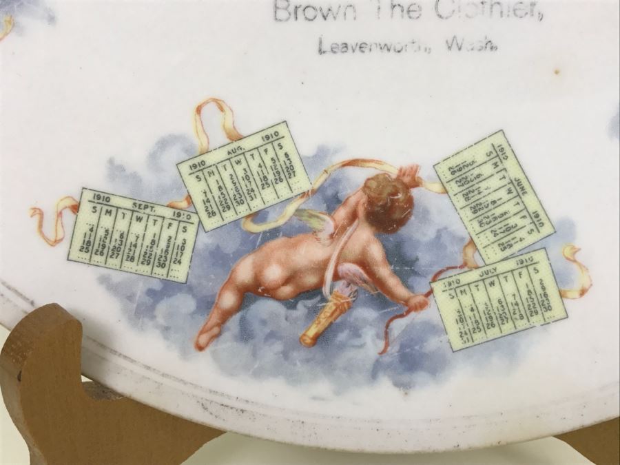 Vintage 1910 Advertising Calendar Plate With Cherubs Brown The Clothier Leavenworth, Wash Pope Gosser China [Photo 6]